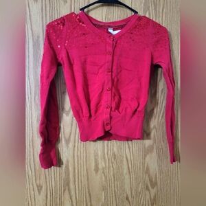 Girls Cherokee 7/8 Red Cardigan Sweater with Sequin detail